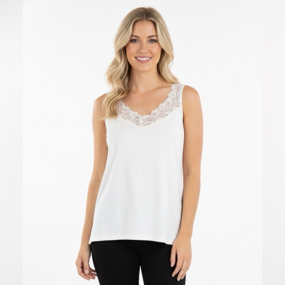 Tanjay White Lace Trim Women's Top size 2X